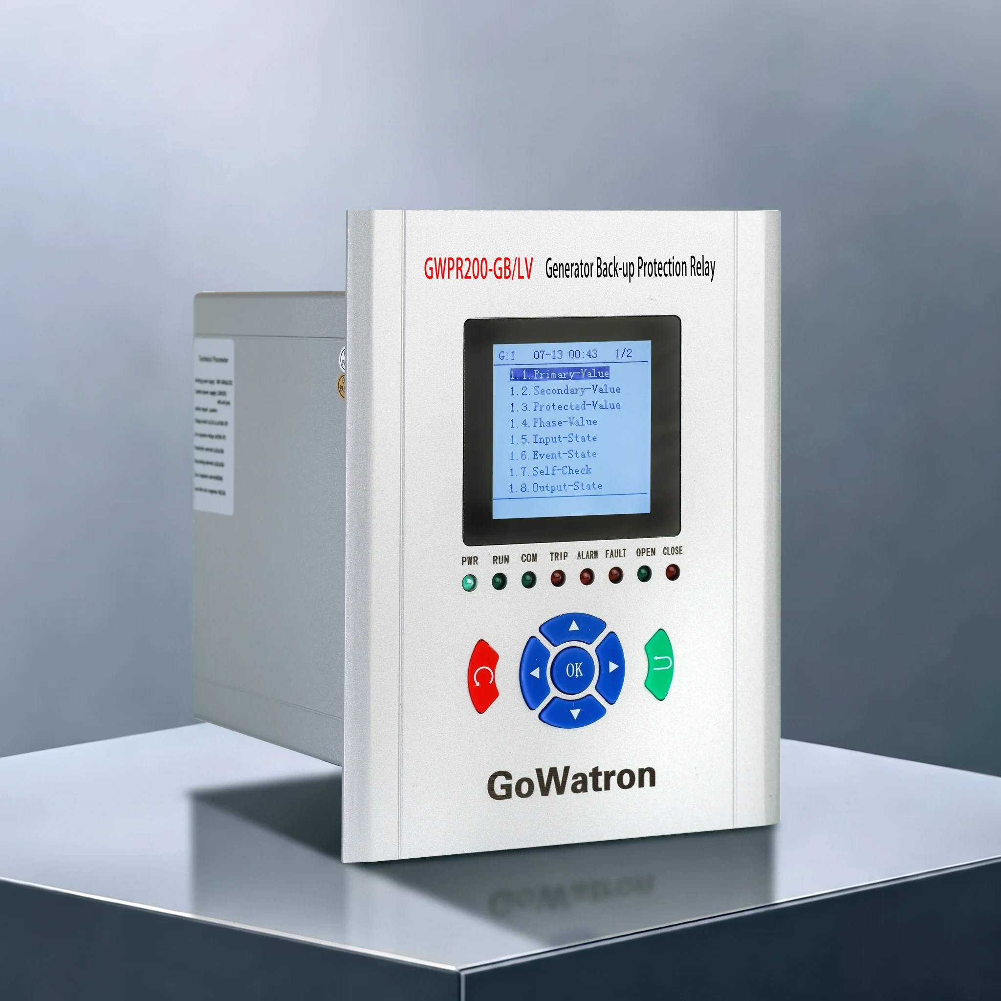 GWPR200‑GBLV Low‑Voltage Generator Backup Protection Relay Right View