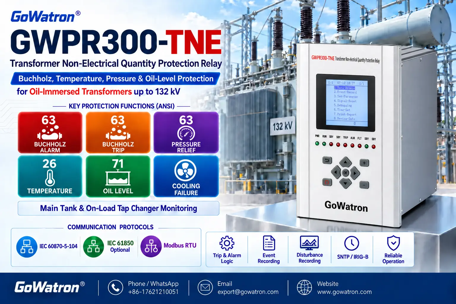 GWPR300-TNE Transformer Non-Electrical Quantity Protection Relay