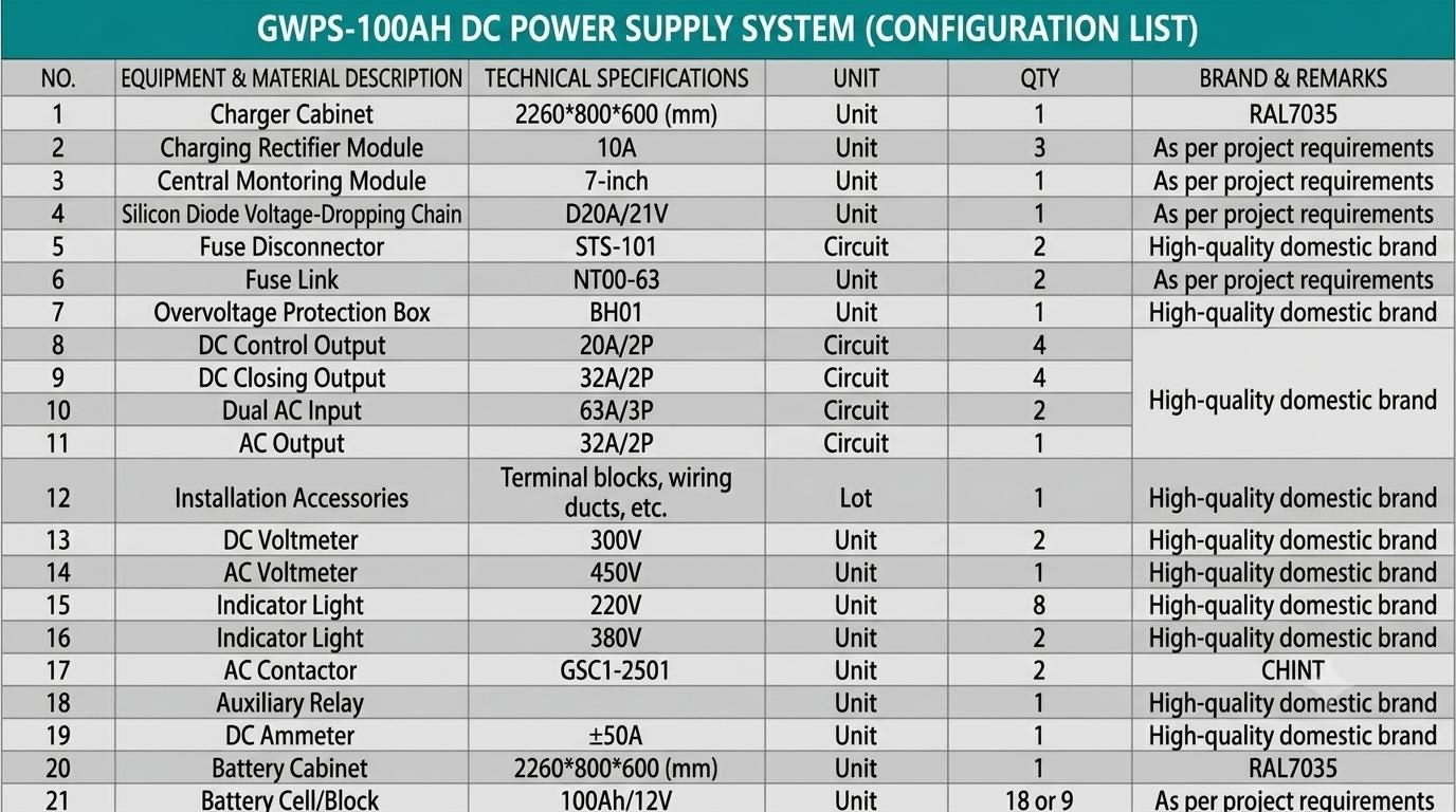 Product Configuration of GWPS-110V220V-100Ah DC Panel